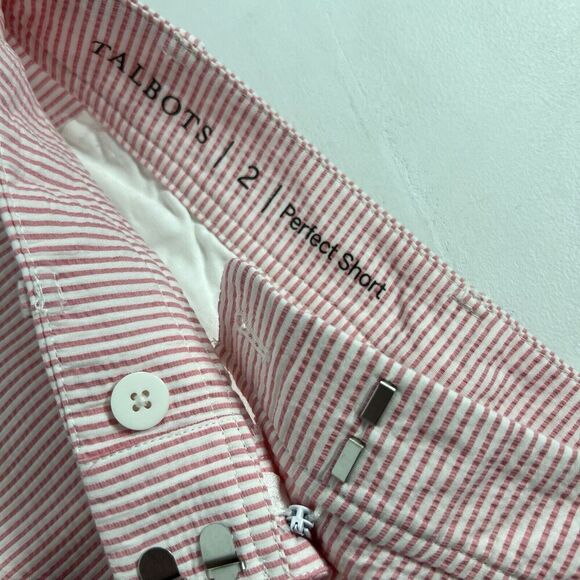 Talbots Bermuda Perfect Short Womens 2 Seersucker Pink White Stripe Cotton - Picture 3 of 7